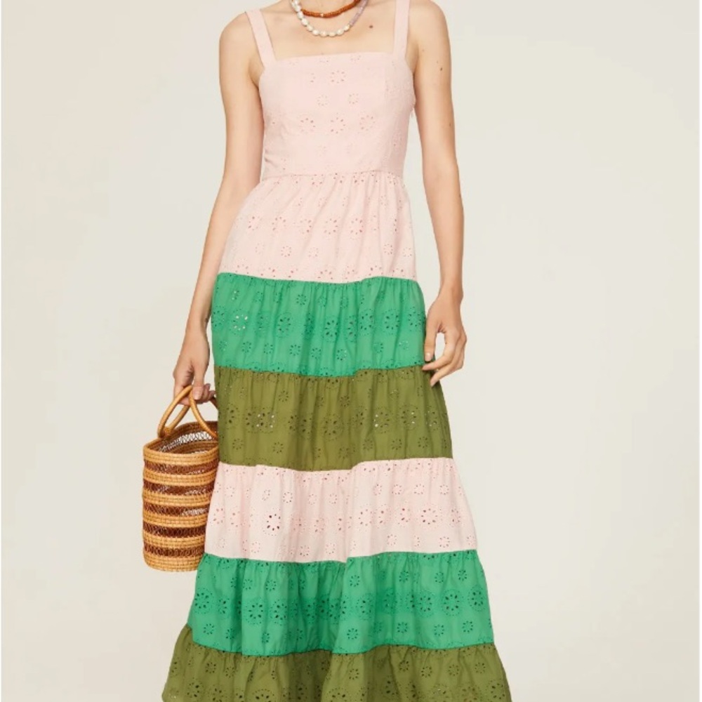 Slate & Willow Pink and Green Tiered Maxi Dress